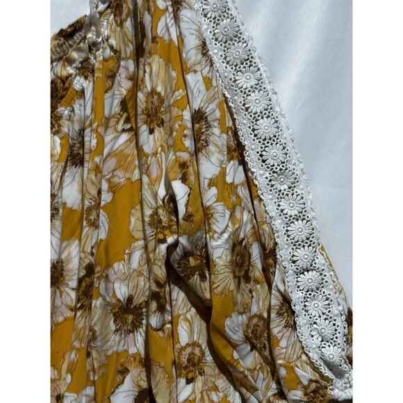 Maurices Plus sz 3x floral Daisy Top cold Shoulder Crochet Cottagecore Boho - Picture 2 of 16